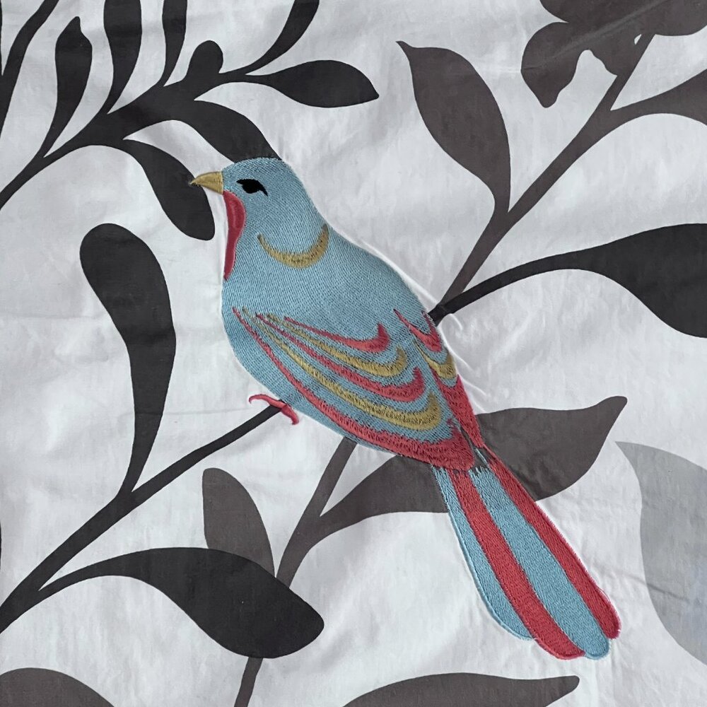 Embroidered Accent Pillow 15" Square & Standard Sham Set Colorful Bird Design - Picture 10 of 12